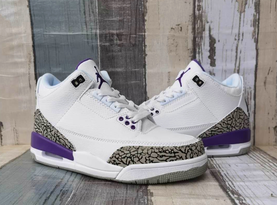 Original Air Jordan 3 Retro White Purple Grey